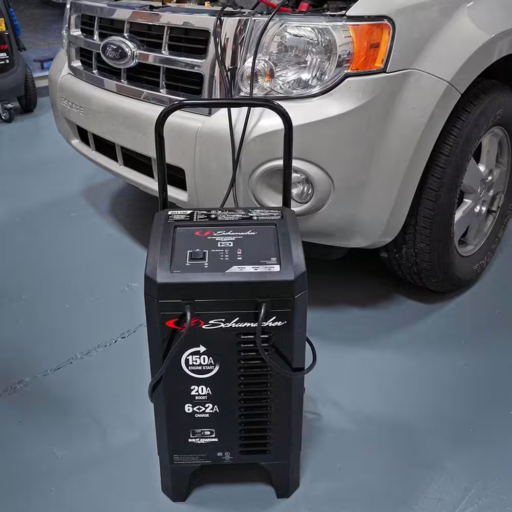 Wheeled Automatic 150A Car Battery Charger and Engine Starter, 20A Boost, 12V for Power Sport, Auto, Marine Batteries