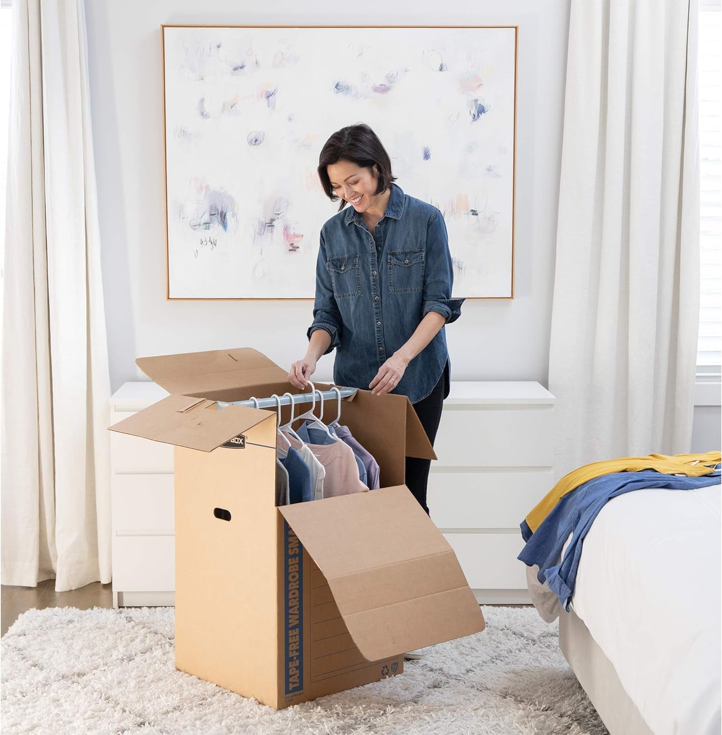 Smoothmove Wardrobe Moving Boxes, Short, 20 X 20 X 34 Inches, 3 Pack (7710902)